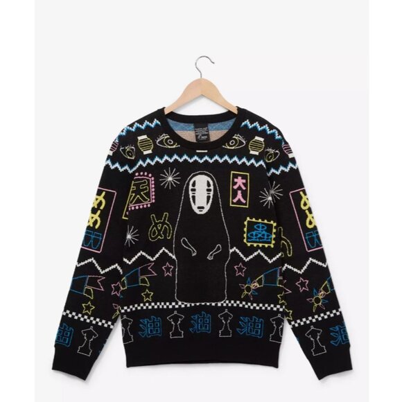 Studio Ghibli Womens Spirited Away No Face Holiday Sweater Crew Neck Black XL - Picture 1 of 7